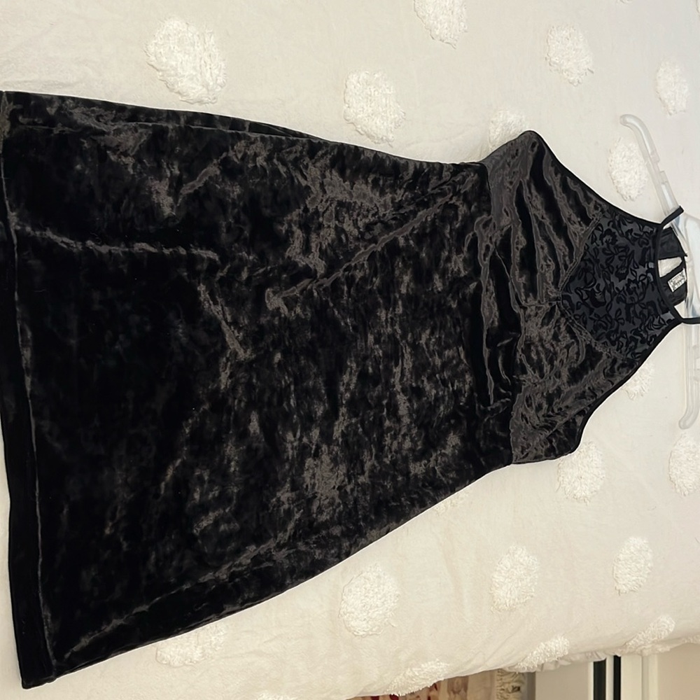 Free People halter neck black velvety mini dress. Size XS